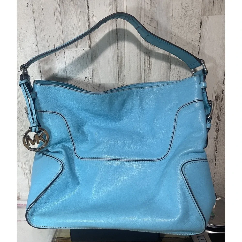 Genuine Michael Kors Fulton Leather Hobo Shoulder Bag Turquoise Color, READ